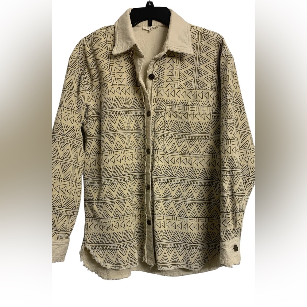 La Miel S Aztec Corduroy Casual Distressed Shacket Jacket Sand Black